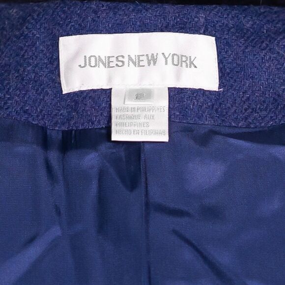 Vintage Jones New York Women's Blazer Purple Tweed Wool Velvet Collar Jacket 12 - Picture 3 of 10
